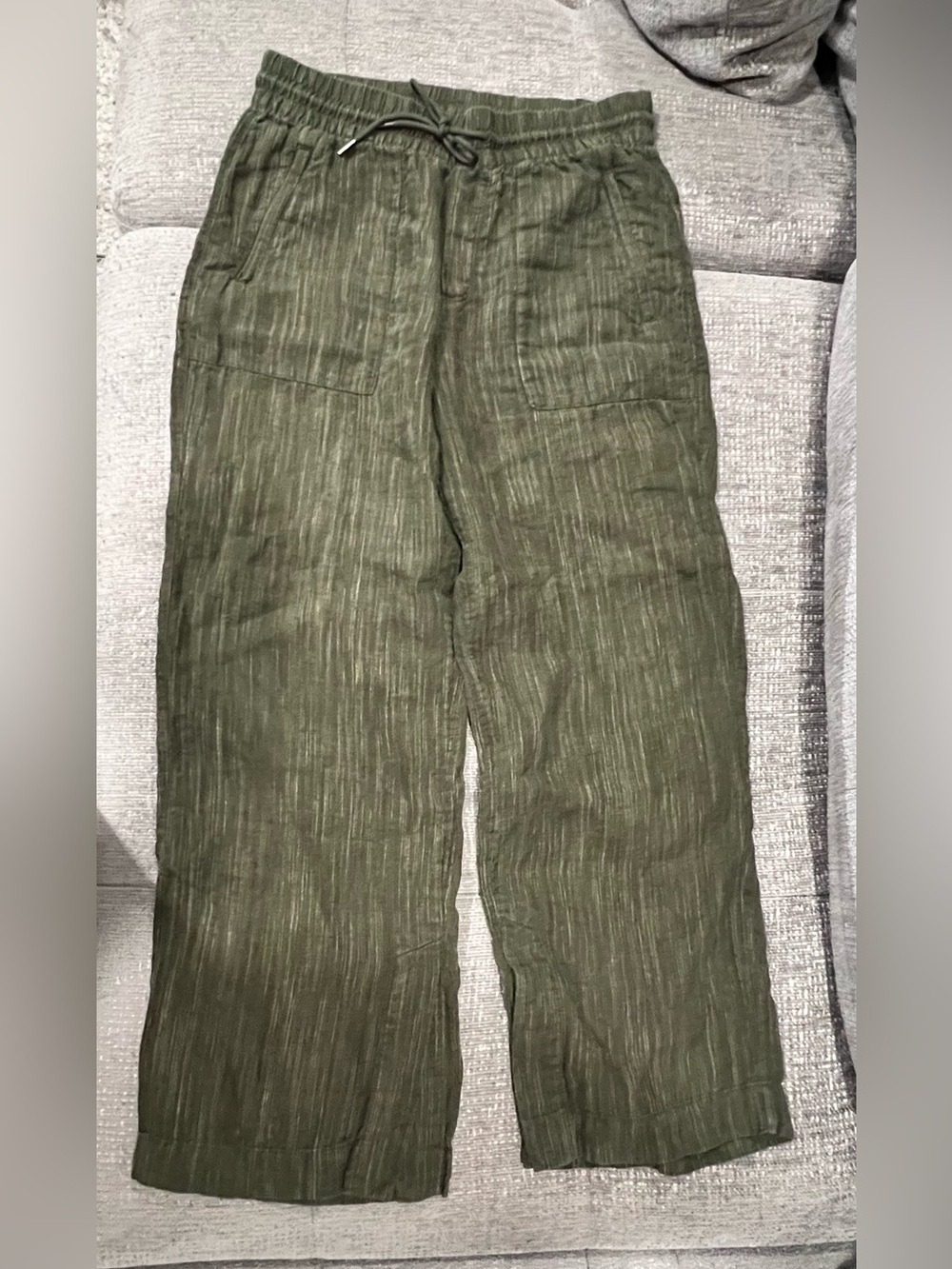 Athleta Olive Green Cargo Linen-Textured Pants